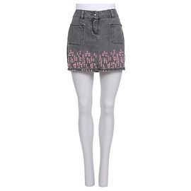 Mini saia em denim cinza desgastado CHANEL, FR 38 seminova