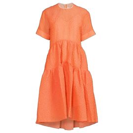 Victoria Beckham Vestido Midi Texturizado a Capas Naranja