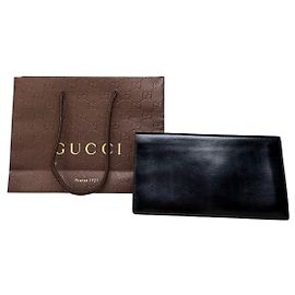 Vintage Gucci Bifold Portemonnaie aus glattem Leder Schwarz Gold