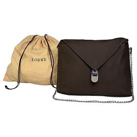 Cartera bifold Vintage Loewe Nylon Leather Dark Brown Silver