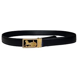 Céline Vintage Celine Ledergürtel Schwarz Goldene Schnalle