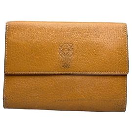 Vintage Loewe Grained Leather Bifold Wallet Honey Yellow Brown