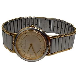 Vintage Yves Saint Laurent Quartz Armbanduhr Gold Silver