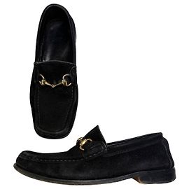 Mocassini Vintage Gucci in camoscio neri con catena dorata EU39.5