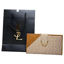 Vintage Yves Saint Laurent Monogram Canvas Bifold Wallet Beige Caramel