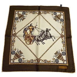 Autre Marque Foulard Vintage Dior in Seta Beige Marrone Oro