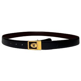 Cinturón Vintage Givenchy de Cuero Negro Hebilla Dorada