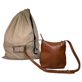 Borsa a tracolla con patta Vintage Gucci in pelle liscia Marrone Oro