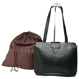 Céline Bolsa de mão estruturada em couro Vintage Celine c. 1996 Verde escuro