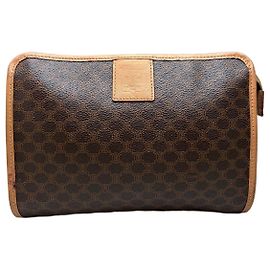 Céline Vintage Celine Monogram Canvas Bifold Wallet Dark Brown Honey Beige