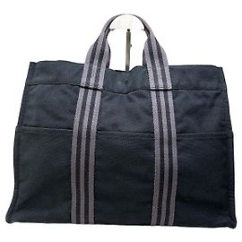 Hermès Sac cabas Vintage Hermes Net à Porter en coton Noir Argent
