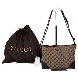 Borsa a tracolla con patta Vintage Gucci GG Supreme Marrone Beige