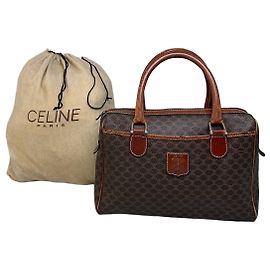 Céline Bolsa Boston Vintage Celine Macadam Canvas Marrom Dourado