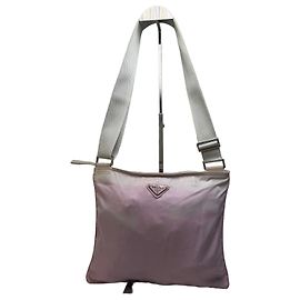 Borsa a tracolla con patta in nylon Prada Vintage Rosa chiaro Crema