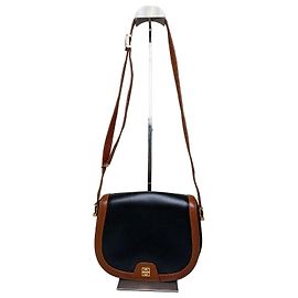 Vintage Givenchy Leather Flap Crossbody Bag Black Brown