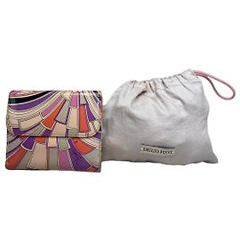 Portafoglio bifold in tela rivestita stampata Vintage Emilio Pucci Rosa Viola Arancione