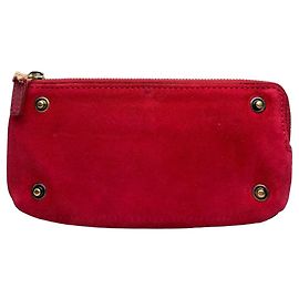 Céline Bolso de mano con cremallera Vintage Celine efecto ante Rojo Dorado