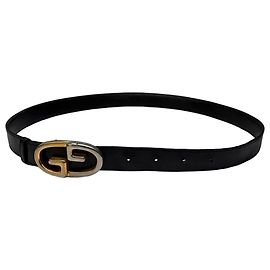Vintage Gucci Gürtel aus glattem Leder mit GG-Schnalle Schwarz Gold Silber