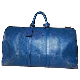 Borsa da viaggio Vintage Louis Vuitton Keepall in pelle Epi Blu Gold