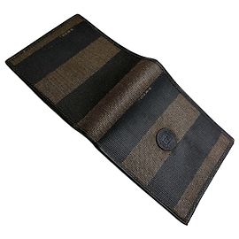 Portafoglio bifold Vintage Fendi in tela a righe Nero Marrone