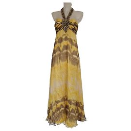 Autre Marque Jovani Seiden-Maxikleid mit Halterneck und Verzierungen