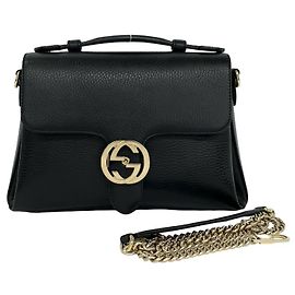 Borsa a tracolla in pelle con dettagli Interlocking G GUCCI