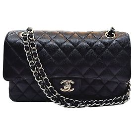 Chanel Serie di borse a tracolla Medium Silver in pelle caviar classica