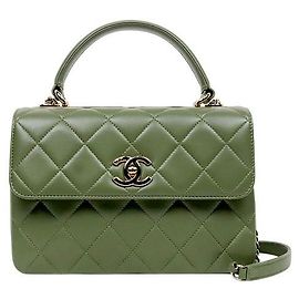 Chanel Kleine Trendy CC Top Handle Tote Bag aus grünem Lammleder