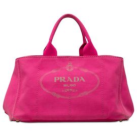 Saco Tote Prada em lona Canapa rosa com logótipo