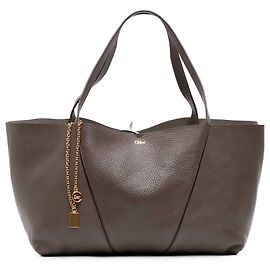 Borsa Tote Chloé Spin East West in pelle di vitello grana grossa grigia