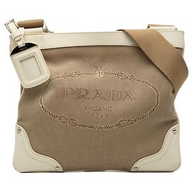 Prada Beige Canvas Canapa Logo Crossbody-Tasche