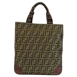 Fendi Zucca Brown Canvas Leather Tote Bag