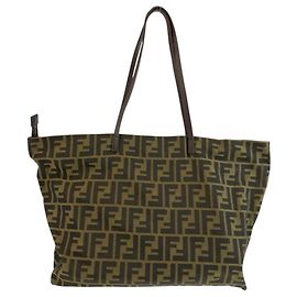 Borsa Tote Fendi Zucca in tela e pelle marrone