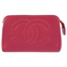 Bolso de cosméticos de cuero rosa Chanel Coco Mark