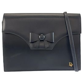 Borsa a tracolla vintage in pelle blu navy Christian Dior