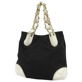 Chanel Shopper-Bag aus schwarzem Leder und Canvas