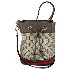 Gucci GG Supreme Ophidia Web kleine braune Bucket Bag