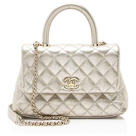 Borsa Chanel Coco Top Handle Medium Flap Bag in vitello invecchiato metallizzato
