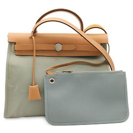 Hermès Herbag Zip PM Blau Stoff Tasche