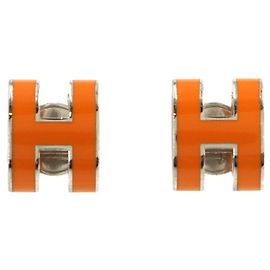 Hermès Boucles d'oreilles Hermes Pop H en Orange et Silver