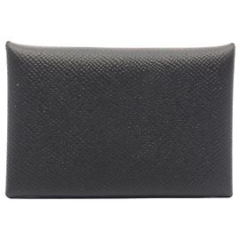 Hermès Cartera Hermes Calvi en piel Epsom negra
