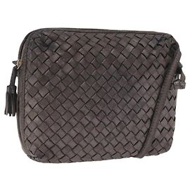 Bolsa de Ombro BOTTEGA VENETA INTRECCIATO em Couro Prata Dourado Auth BA15290