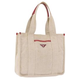Bolso Tote PRADA Canvas Beige Red Auth 199809