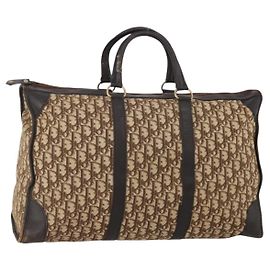 Borsa Boston Christian Dior Trotter Canvas Beige Gold Auth 197651