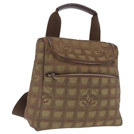 CHANEL New Travel Line Backpack Canvas Brown Silver CC Auth yk20744A