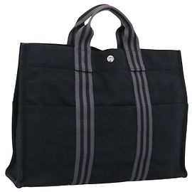 Hermès HERMES Fourre Tout MM Handtasche Canvas Black Silver Auth 202228A