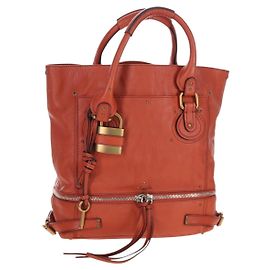 Chloé Borsa Tote Chloe Paddington in Pelle Arancione Oro Argento Auth 199949V