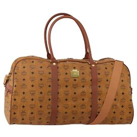 Borsa Boston MCM Logogram Vicetos PVC Pelle 2way Marrone Oro Auth 196410