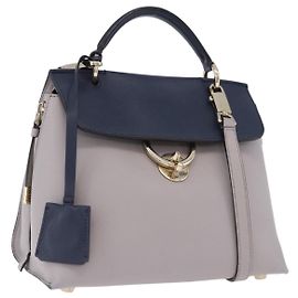 Salvatore Ferragamo Jet Set Handtasche Leder 2way Grau Goldton Auth BA15329A