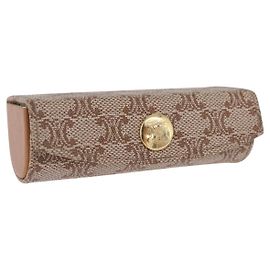 Céline CELINE Macadam Canvas Lip Case Pouch PVC Beige Gold Auth 200107V